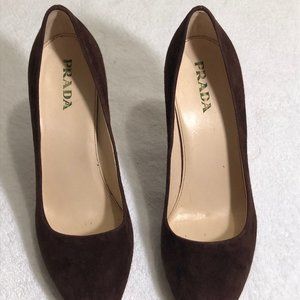AUTHENTIC Prada Brown Suede Pumps SIDE 38.5 Made in ITALY